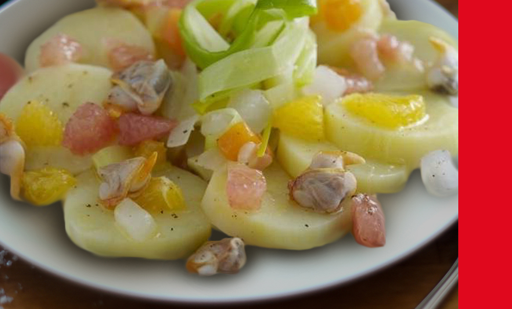 Pommes de terres aux coques, vinaigrette aux agrumes